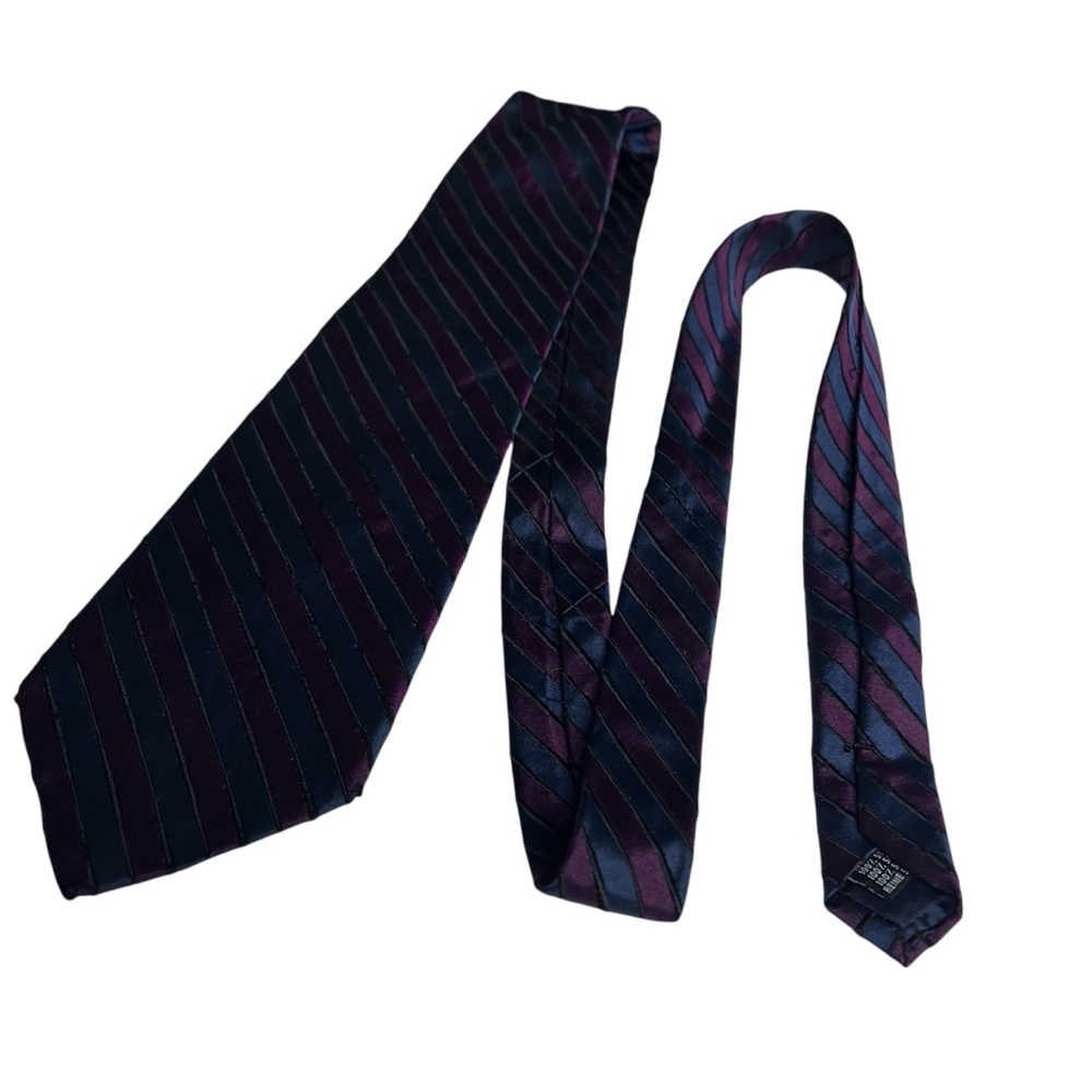 DESANTIS COLLECTION Made in Italy 100% Silk Tie Maroon/Blue Striped 3.85 x 57” - Picture 3 of 5